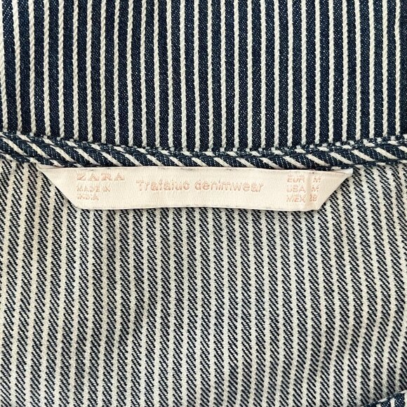 Zara Blue White Striped Embroidered Top Ruffle Sleeve Sequin Detail Medium - Picture 5 of 10